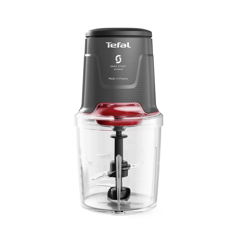 Electronice si Electrocasnice - Electrocasnice bucatarie - Mixere, tocatoare & roboti de bucatarie - Blendere si mini tocatoare - Tocator Tefal Easy Press MQ740HF0, 500W, 4 lame Powelix, recipient de 500 ml, tehnologie Safe Start, gri & rosu - Infinity.ro