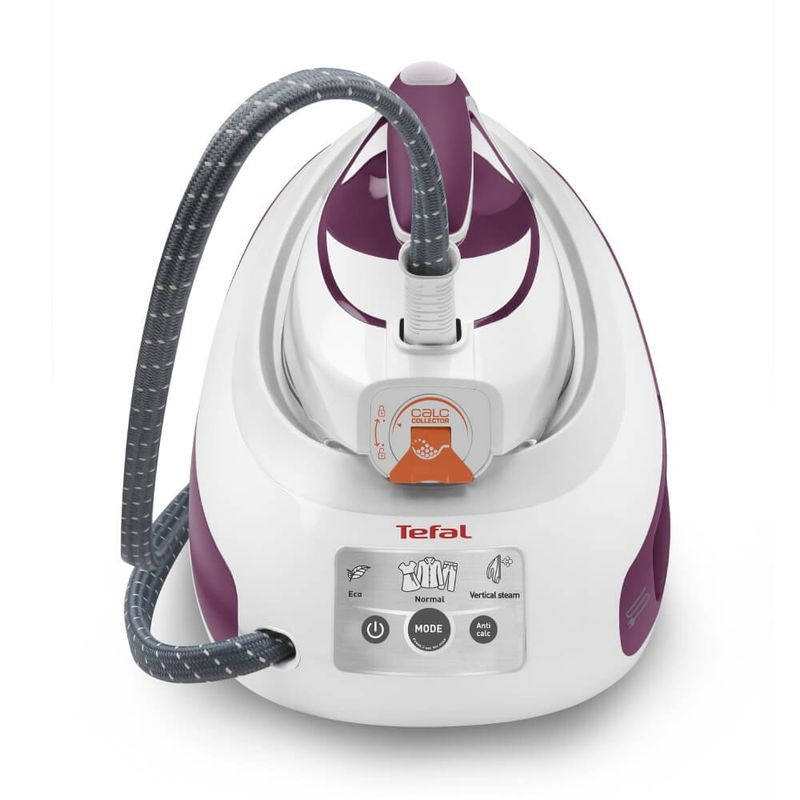Electronice si Electrocasnice - Ingrijirea tesaturilor - Statii de calcat - Statie de calcat cu abur Tefal Express Anti-Calc SV8054E0, 2800W, 6.5 bari, 1.8L, talpa Durilium AirGlide, alb & violet - Infinity.ro