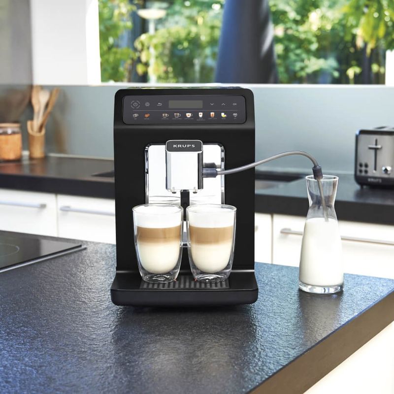 Electronice si Electrocasnice - Electrocasnice bucatarie - Preparare bauturi - Espressoare - Espressor automat Krups Evidence One EA895831, 1450 W, tehnologia Quattro Force, 12 retete, rasnita metalica, negru - Infinity.ro