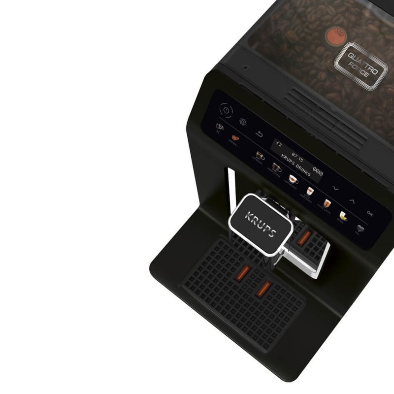 Electronice si Electrocasnice - Electrocasnice bucatarie - Preparare bauturi - Espressoare - Espressor automat Krups Evidence One EA895831, 1450 W, tehnologia Quattro Force, 12 retete, rasnita metalica, negru - Infinity.ro