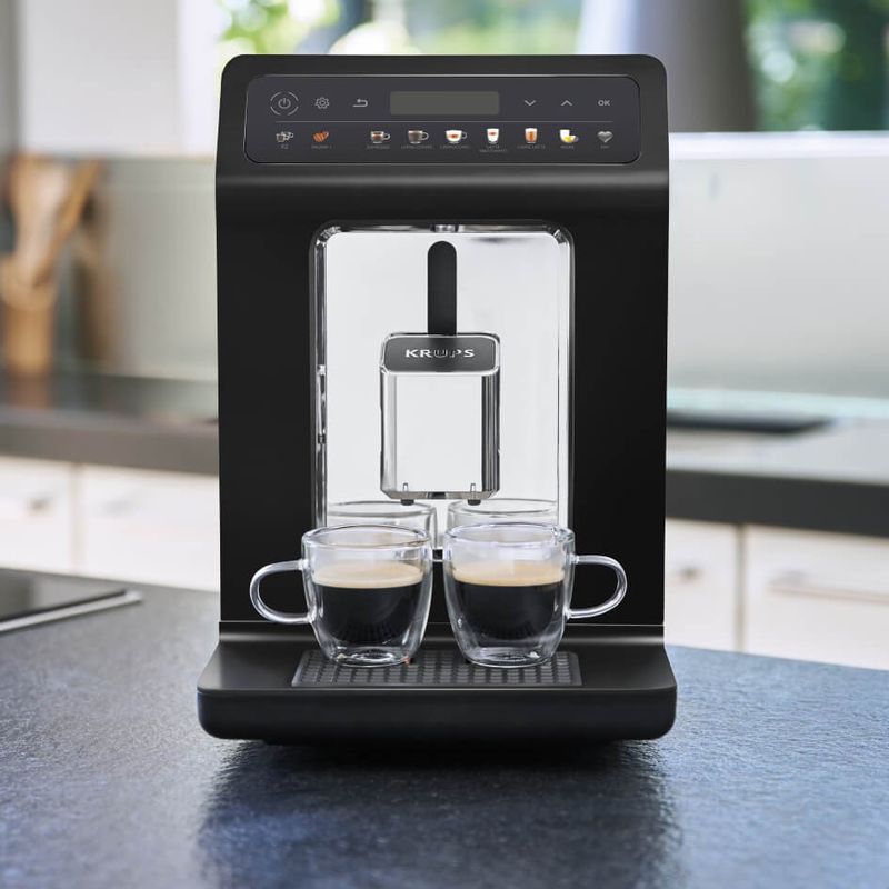 Electronice si Electrocasnice - Electrocasnice bucatarie - Preparare bauturi - Espressoare - Espressor automat Krups Evidence One EA895831, 1450 W, tehnologia Quattro Force, 12 retete, rasnita metalica, negru - Infinity.ro
