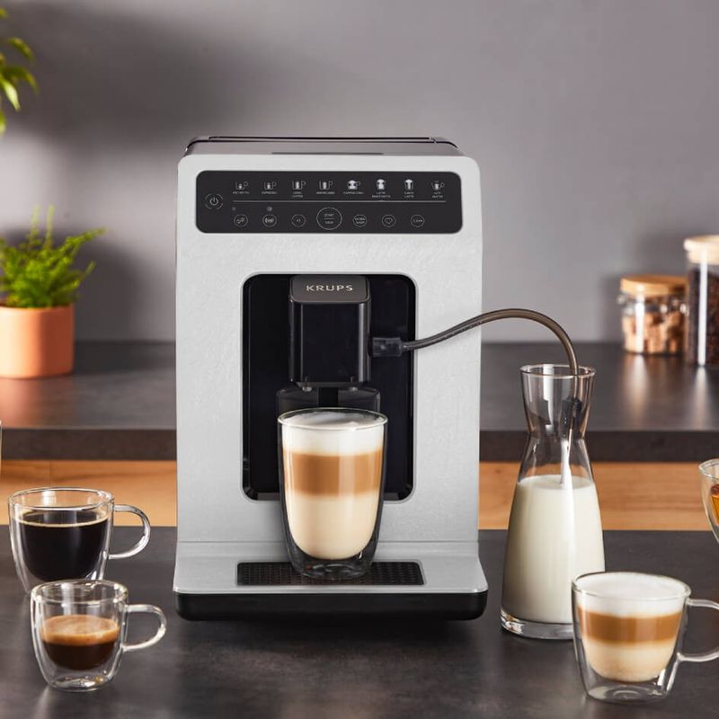 Electronice si Electrocasnice - Electrocasnice bucatarie - Preparare bauturi - Espressoare - Espressor automat Krups Evidence Eco-Design EA897A10, 1450W, 8 retete, presiune 15 bari, One -Touch Cappuccino - Infinity.ro
