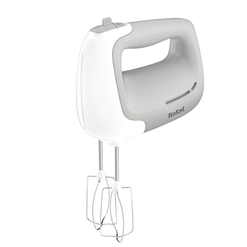 Electronice si Electrocasnice - Electrocasnice bucatarie - Mixere, tocatoare & roboti de bucatarie - Mixere - Mixer de mana Tefal Prep'Mix HT450B38, 450W, 5 trepte viteza, 2 teluri, 2 carlige, functie turbo, alb & gri - Infinity.ro