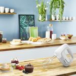 Electronice si Electrocasnice - Electrocasnice bucatarie - Mixere, tocatoare & roboti de bucatarie - Mixere - Mixer de mana Tefal Prep'Mix HT450B38, 450W, 5 trepte viteza, 2 teluri, 2 carlige, functie turbo, alb & gri - Infinity.ro