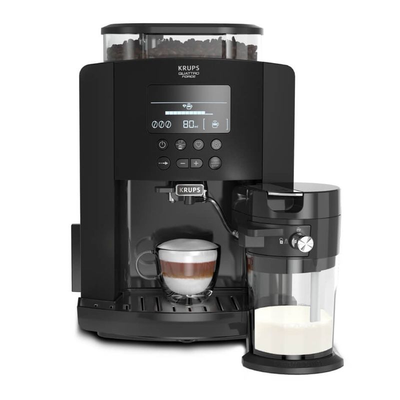 Electronice si Electrocasnice - Electrocasnice bucatarie - Preparare bauturi - Espressoare - Espressor automat Krups Arabica Latte EA819N10, 1450 W, 15 bari, 1.7 L, display, accesoriu pentru lapte, negru - Infinity.ro