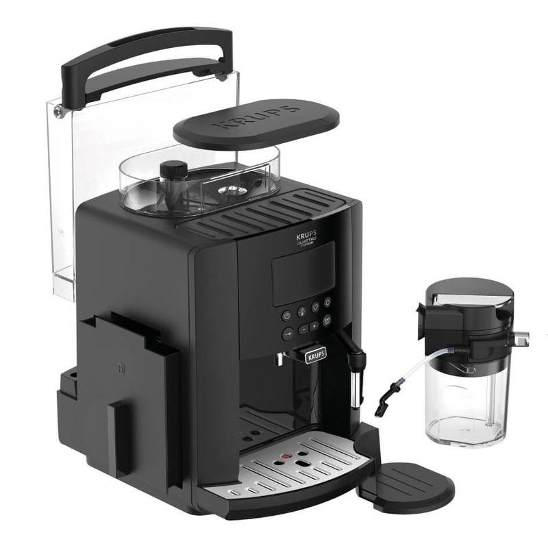 Electronice si Electrocasnice - Electrocasnice bucatarie - Preparare bauturi - Espressoare - Espressor automat Krups Arabica Latte EA819N10, 1450 W, 15 bari, 1.7 L, display, accesoriu pentru lapte, negru - Infinity.ro