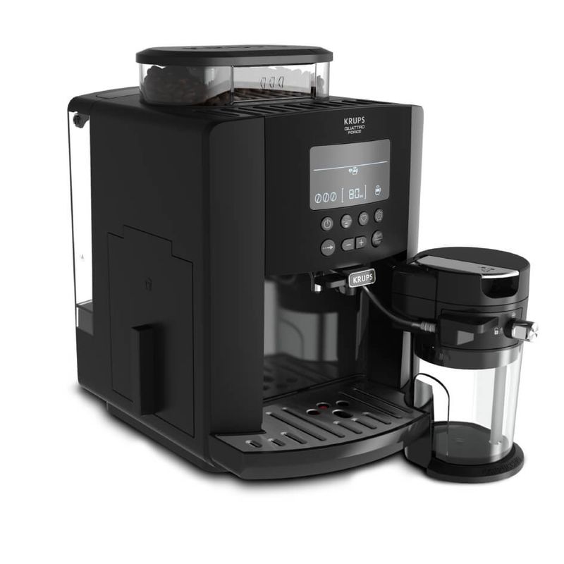 Electronice si Electrocasnice - Electrocasnice bucatarie - Preparare bauturi - Espressoare - Espressor automat Krups Arabica Latte EA819N10, 1450 W, 15 bari, 1.7 L, display, accesoriu pentru lapte, negru - Infinity.ro