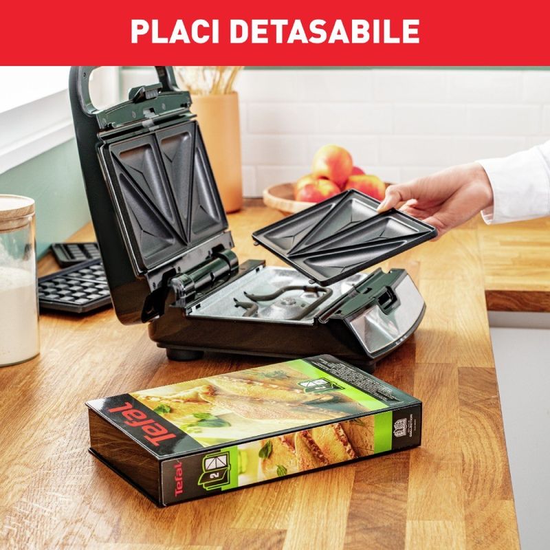 Electronice si Electrocasnice - Electrocasnice bucatarie - Preparare paine - Sandwich-maker - Sandwich maker multifunctional Snack Collection SW852D12, 700 W, 2 seturi de placi, sandwich si vafe, negru /argintiu - Infinity.ro