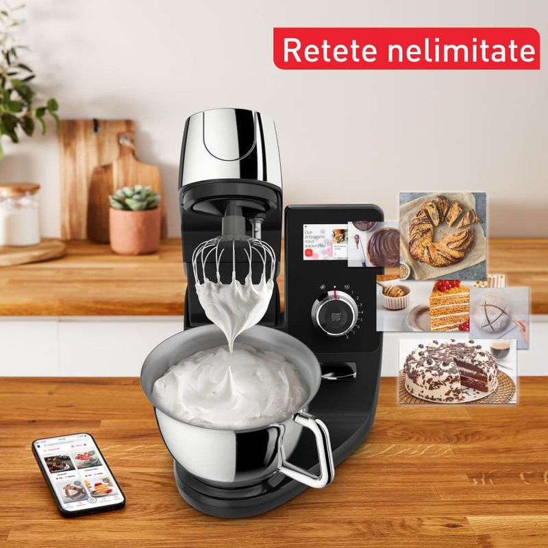 Electronice si Electrocasnice - Electrocasnice bucatarie - Mixere, tocatoare & roboti de bucatarie - Roboti de bucatarie - Robot de bucatarie Tefal i-Coach Touch QB950D38, 1200W, 5.5L, ecran tactil, 10 trepte de viteza, 21 programe, negru - Infinity.ro