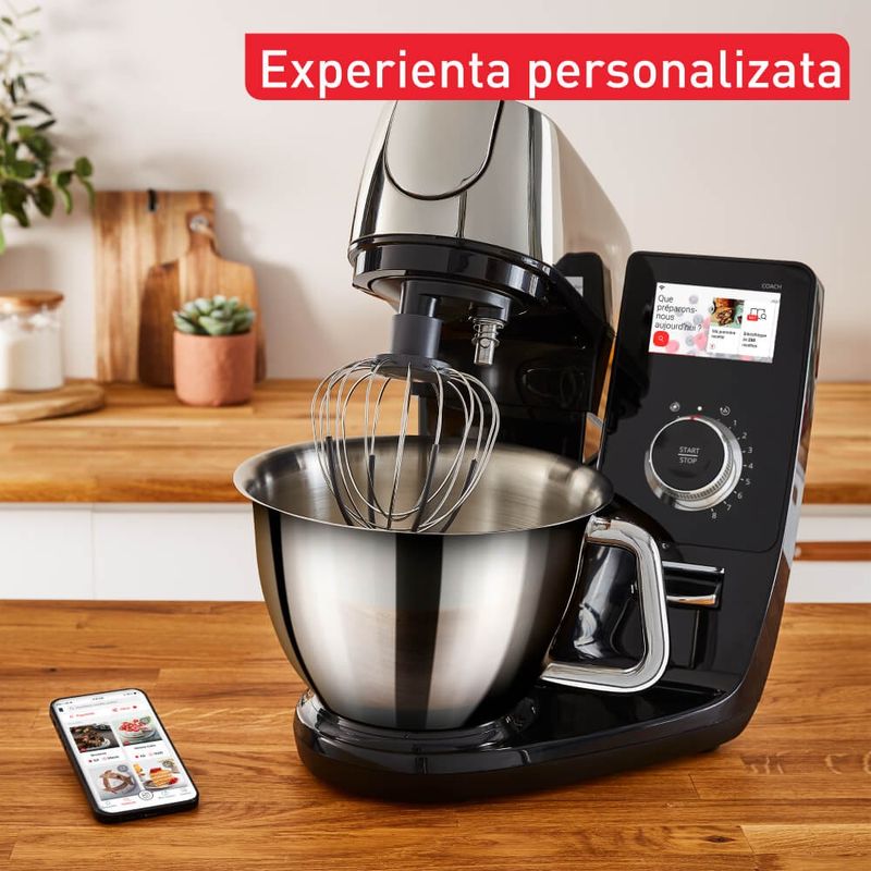Electronice si Electrocasnice - Electrocasnice bucatarie - Mixere, tocatoare & roboti de bucatarie - Roboti de bucatarie - Robot de bucatarie Tefal i-Coach Touch QB950D38, 1200W, 5.5L, ecran tactil, 10 trepte de viteza, 21 programe, negru - Infinity.ro