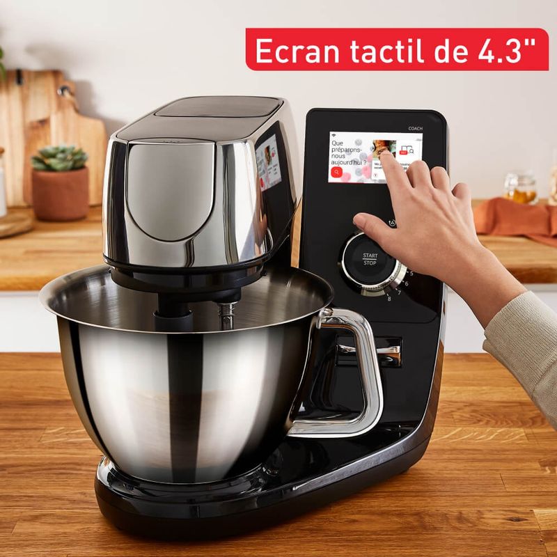 Electronice si Electrocasnice - Electrocasnice bucatarie - Mixere, tocatoare & roboti de bucatarie - Roboti de bucatarie - Robot de bucatarie Tefal i-Coach Touch QB950D38, 1200W, 5.5L, ecran tactil, 10 trepte de viteza, 21 programe, negru - Infinity.ro