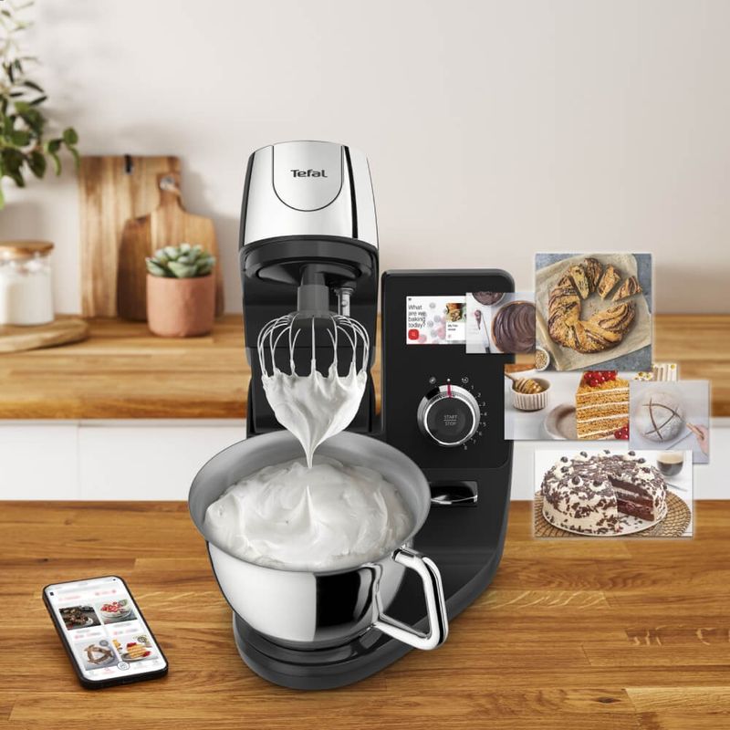 Electronice si Electrocasnice - Electrocasnice bucatarie - Mixere, tocatoare & roboti de bucatarie - Roboti de bucatarie - Robot de bucatarie Tefal i-Coach Touch QB950D38, 1200W, 5.5L, ecran tactil, 10 trepte de viteza, 21 programe, negru - Infinity.ro