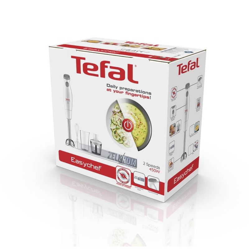 Electronice si Electrocasnice - Electrocasnice bucatarie - Mixere, tocatoare & roboti de bucatarie - Blendere si mini tocatoare - Blender vertical Tefal HB453138 Easychef 3 in 1, 450 W, 2 viteze, tocator, vas gradat, tel, Alb - Infinity.ro