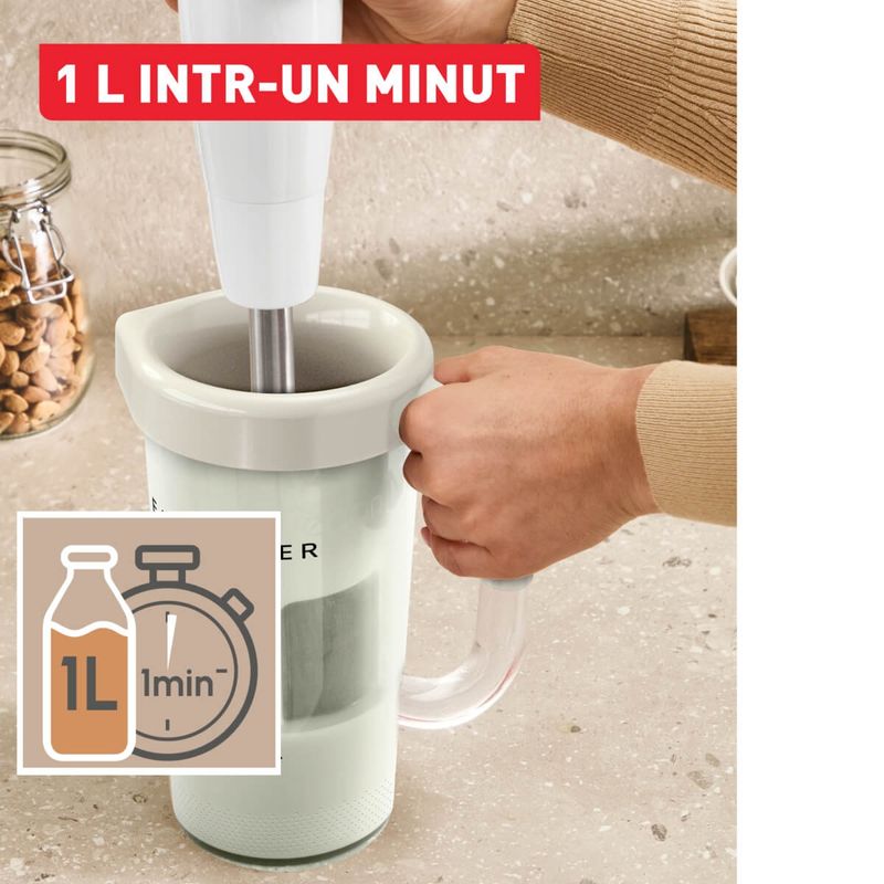 Electronice si Electrocasnice - Electrocasnice bucatarie - Aparate de gatit & desert - Aparate de preparat desert - Aparat pentru preparat lapte vegetal Tefal Easy Milker VZ700AE0, 1 L, baza detasabila, crem - Infinity.ro