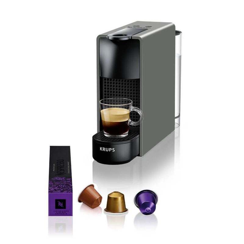 Electronice si Electrocasnice - Electrocasnice bucatarie - Preparare bauturi - Espressoare - Espressor cu capsule Nespresso Essenza Mini by Krups XN110B10, 1310 W, 0.6 L, 19 bari, gri inchis - Infinity.ro