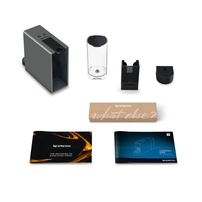 Electronice si Electrocasnice - Electrocasnice bucatarie - Preparare bauturi - Espressoare - Espressor cu capsule Nespresso Essenza Mini by Krups XN110B10, 1310 W, 0.6 L, 19 bari, gri inchis - Infinity.ro