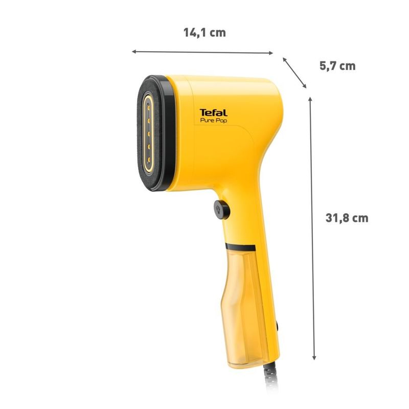 Electronice si Electrocasnice - Ingrijirea tesaturilor - Statii de calcat - Aparat de calcat vertical Tefal  PURE POP YELLOW DT2026E1, 1300W, 20 g/min, 70 ml, Auto-Off, pad reversibil, galben - Infinity.ro