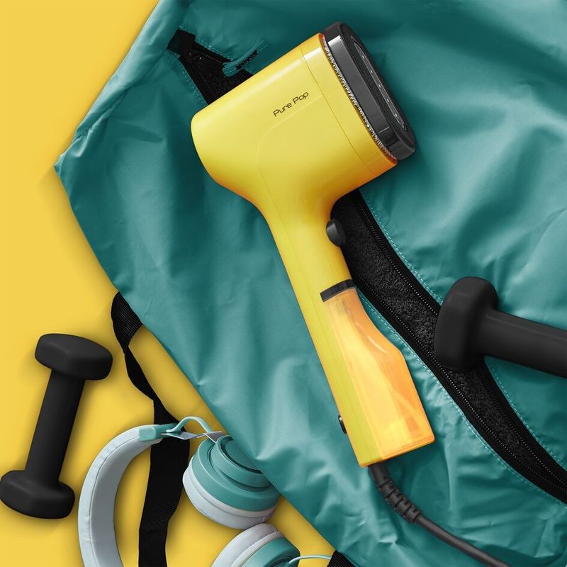 Electronice si Electrocasnice - Ingrijirea tesaturilor - Statii de calcat - Aparat de calcat vertical Tefal  PURE POP YELLOW DT2026E1, 1300W, 20 g/min, 70 ml, Auto-Off, pad reversibil, galben - Infinity.ro