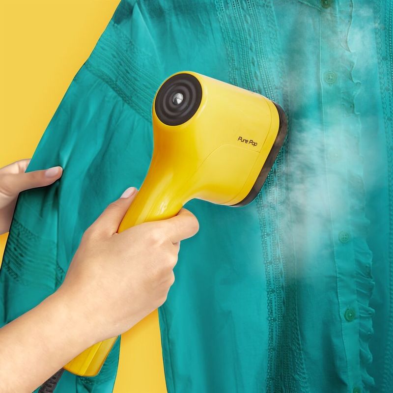 Electronice si Electrocasnice - Ingrijirea tesaturilor - Statii de calcat - Aparat de calcat vertical Tefal  PURE POP YELLOW DT2026E1, 1300W, 20 g/min, 70 ml, Auto-Off, pad reversibil, galben - Infinity.ro