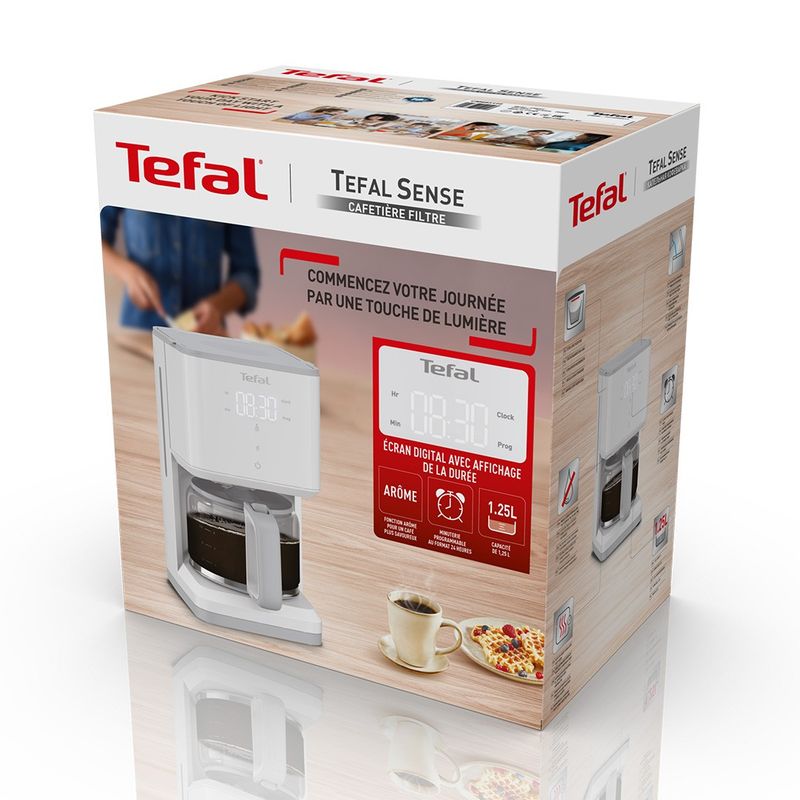 Electronice si Electrocasnice - Electrocasnice bucatarie - Preparare bauturi - Espressoare - Cafetiera Sense CM693110, ecran digital, functie Aroma, sistem antipicurare, oprire automata, 15 cesti, 1.25 L, alb - Infinity.ro
