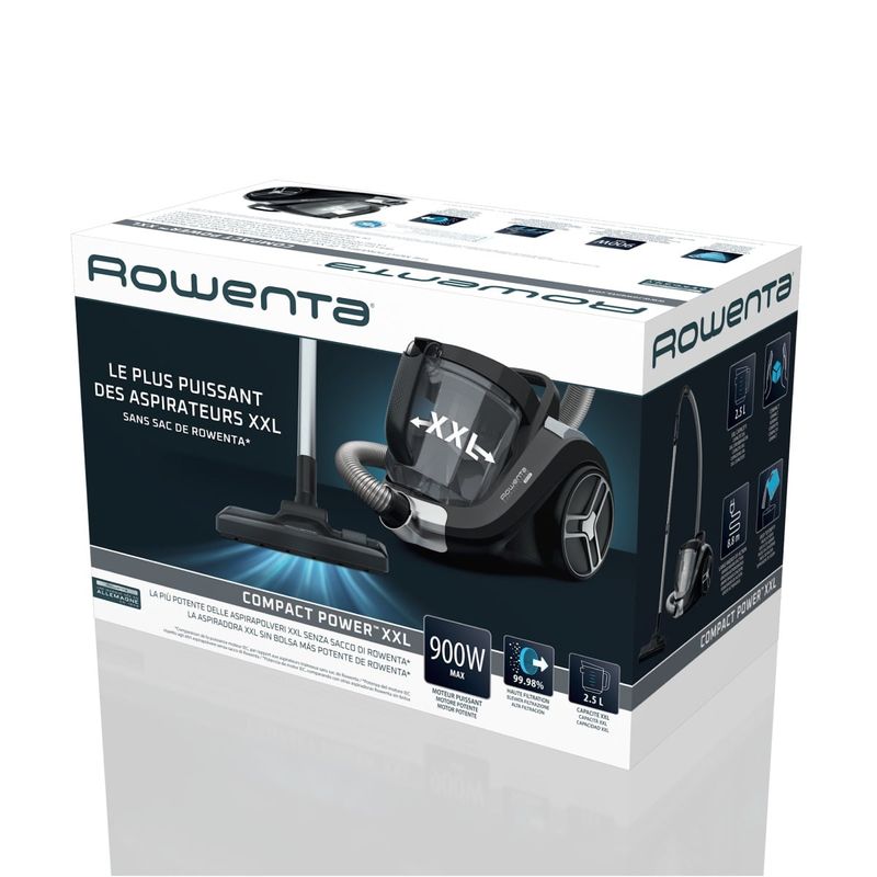 Electronice si Electrocasnice - Ingrijirea locuintei - Aspiratoare - Aspirator fara sac Compact Power XXL RO4B25EA, 900 W, recipient pentru praf 2.5 L, 3 niveluri de filtrare, negru - Infinity.ro