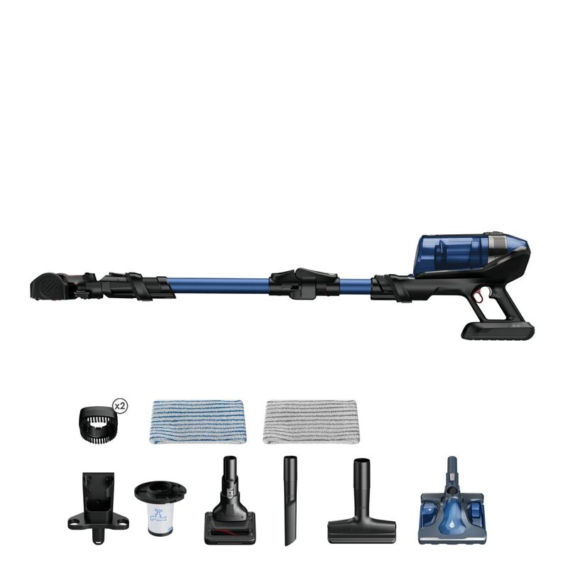 Electronice si Electrocasnice - Ingrijirea locuintei - Aspiratoare - Aspirator vertical Rowenta X-Force Flex 12.60 Aqua RH98C0WO, 320 W, 0.9 l, Autonomie 45 minute, mop Aqua, Albastru/Negru - Infinity.ro