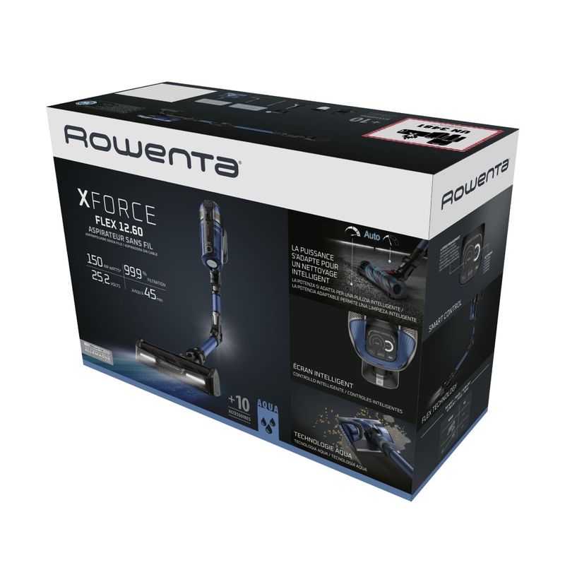 Electronice si Electrocasnice - Ingrijirea locuintei - Aspiratoare - Aspirator vertical Rowenta X-Force Flex 12.60 Aqua RH98C0WO, 320 W, 0.9 l, Autonomie 45 minute, mop Aqua, Albastru/Negru - Infinity.ro