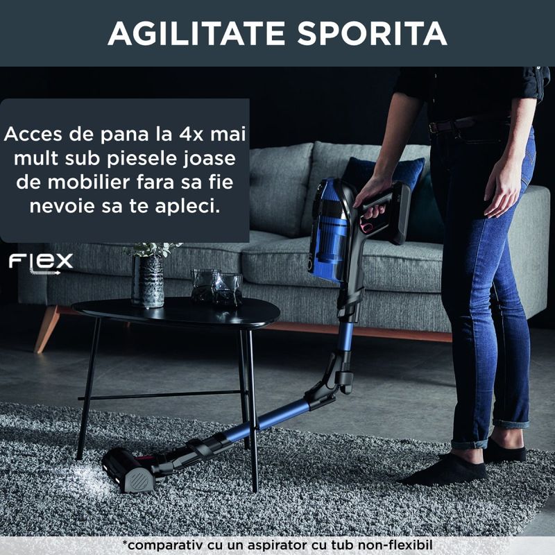 Electronice si Electrocasnice - Ingrijirea locuintei - Aspiratoare - Aspirator vertical Rowenta X-Force Flex 12.60 Aqua RH98C0WO, 320 W, 0.9 l, Autonomie 45 minute, mop Aqua, Albastru/Negru - Infinity.ro