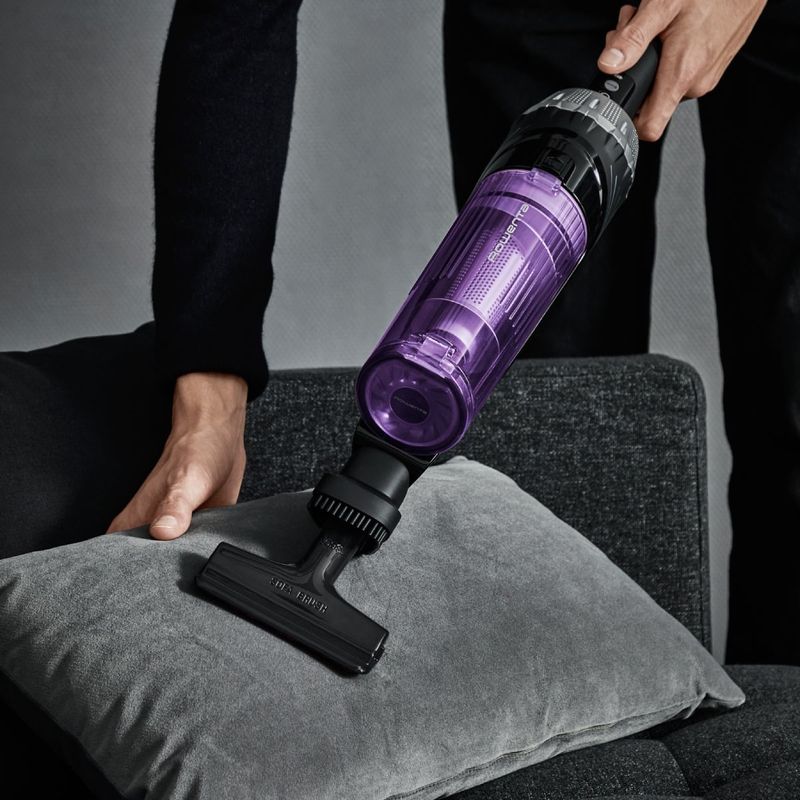 Electronice si Electrocasnice - Ingrijirea locuintei - Aspiratoare - Aspirator vertical Rowenta X-Nano RH1129WO, 0.5l, 16.8V, Autonomie maxima 40 min, Negru-Mov - Infinity.ro