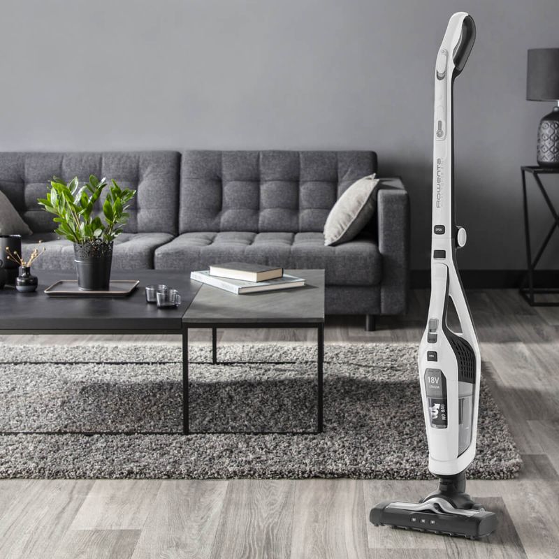 Electronice si Electrocasnice - Ingrijirea locuintei - Aspiratoare - Aspirator vertical 2in1 Dual Force Rowenta RH6737WH, 100W, 18V, autonomie 45 min, 2 viteze, recipient 0.6L, pliabil, alb - Infinity.ro