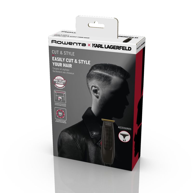 Ingrijire personala si Cosmetice - Aparate & accesorii ingrijire personala - Aparate de ras si tuns - Aparate de tuns - Aparat de tuns parul Rowenta x Karl Lagerfeld Perfect Line TN182LF0, lame inox, 6 piepteni, 5200 rpm, negru - Infinity.ro