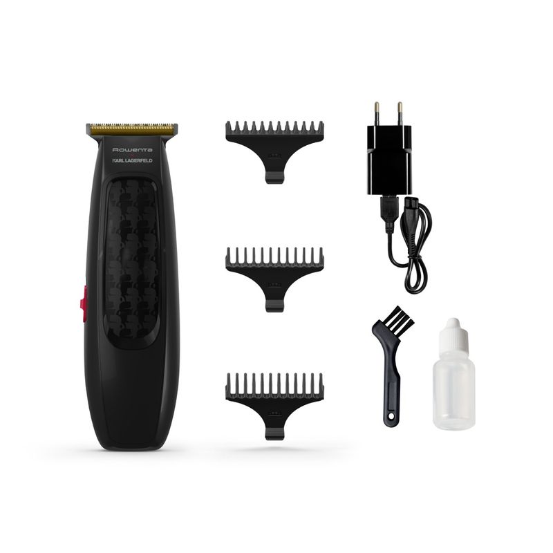 Ingrijire personala si Cosmetice - Aparate & accesorii ingrijire personala - Aparate de ras si tuns - Aparate de tuns - Aparat de tuns parul Rowenta x Karl Lagerfeld Perfect Line TN182LF0, lame inox, 6 piepteni, 5200 rpm, negru - Infinity.ro