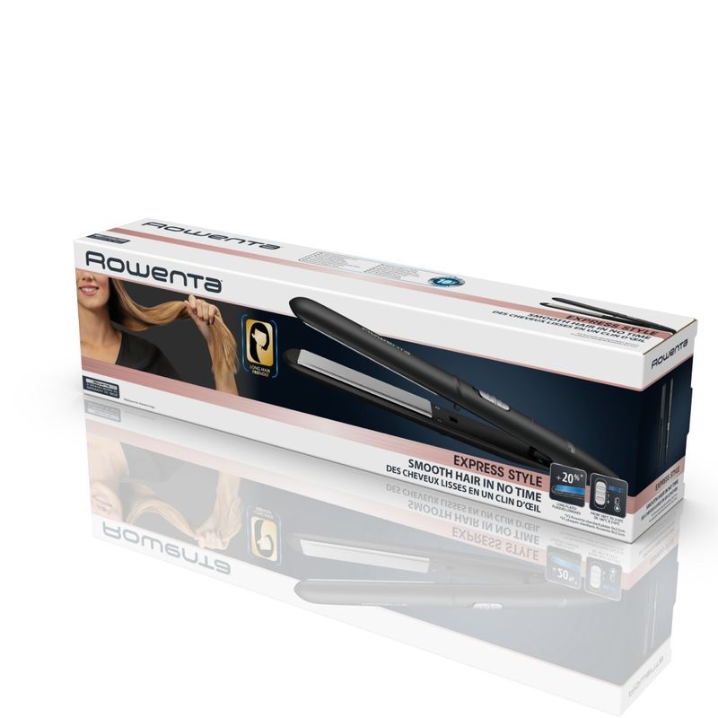 Ingrijire personala si Cosmetice - Aparate & accesorii ingrijire personala - Hair styling - Placi de indreptat parul - Placa de par Rowenta Express Style SF1810F0, invelis Ceramic Tourmaline, 2 trepte de temperatura, negru & argintiu - Infinity.ro