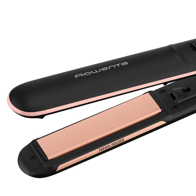 Ingrijire personala si Cosmetice - Aparate & accesorii ingrijire personala - Hair styling - Placi de indreptat parul - Placa de par Rowenta Express Shine SF4620F0, 210 grade, invelis ceramic, 8 trepte de temperatura, negru - Infinity.ro