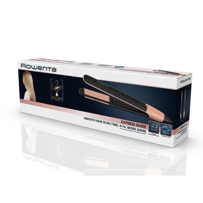 Ingrijire personala si Cosmetice - Aparate & accesorii ingrijire personala - Hair styling - Placi de indreptat parul - Placa de par Rowenta Express Shine SF4620F0, 210 grade, invelis ceramic, 8 trepte de temperatura, negru - Infinity.ro