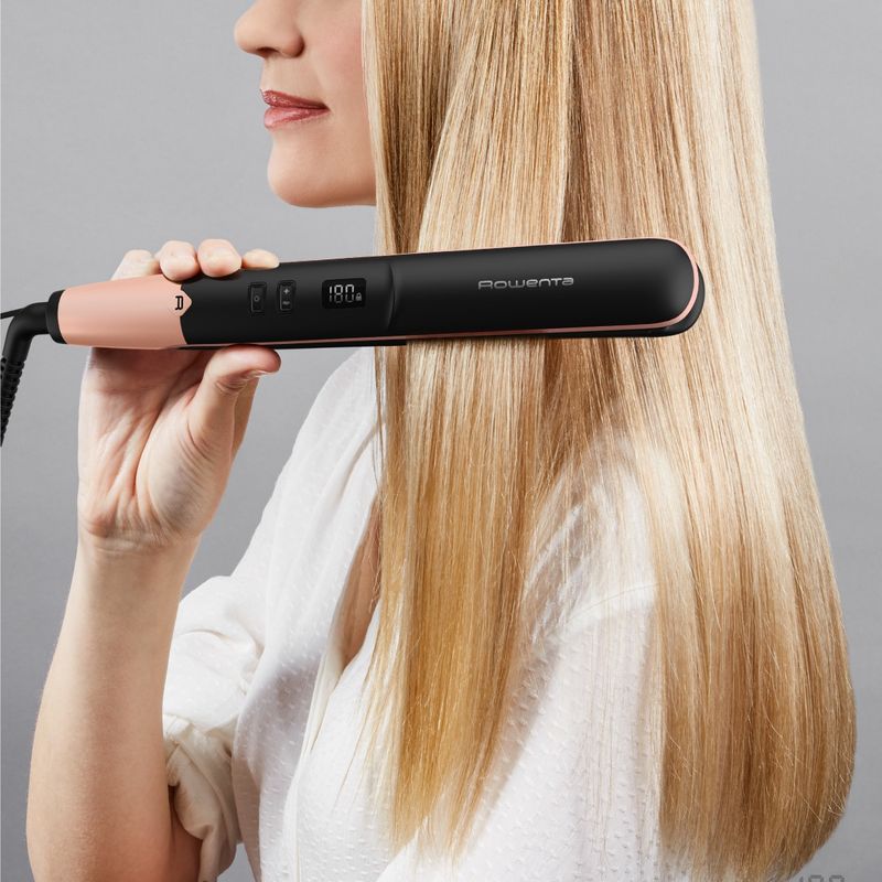 Ingrijire personala si Cosmetice - Aparate & accesorii ingrijire personala - Hair styling - Placi de indreptat parul - Placa de par Rowenta Express Shine SF4620F0, 210 grade, invelis ceramic, 8 trepte de temperatura, negru - Infinity.ro
