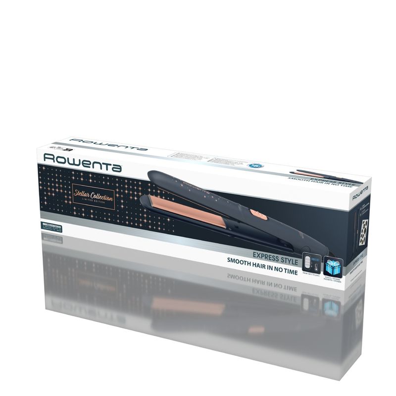 Ingrijire personala si Cosmetice - Aparate & accesorii ingrijire personala - Hair styling - Placi de indreptat parul - Placa de par Rowenta Express Style Stellar SF1831F0, invelis Ceramic Tourmaline, afisaj LED, gri & auriu - Infinity.ro