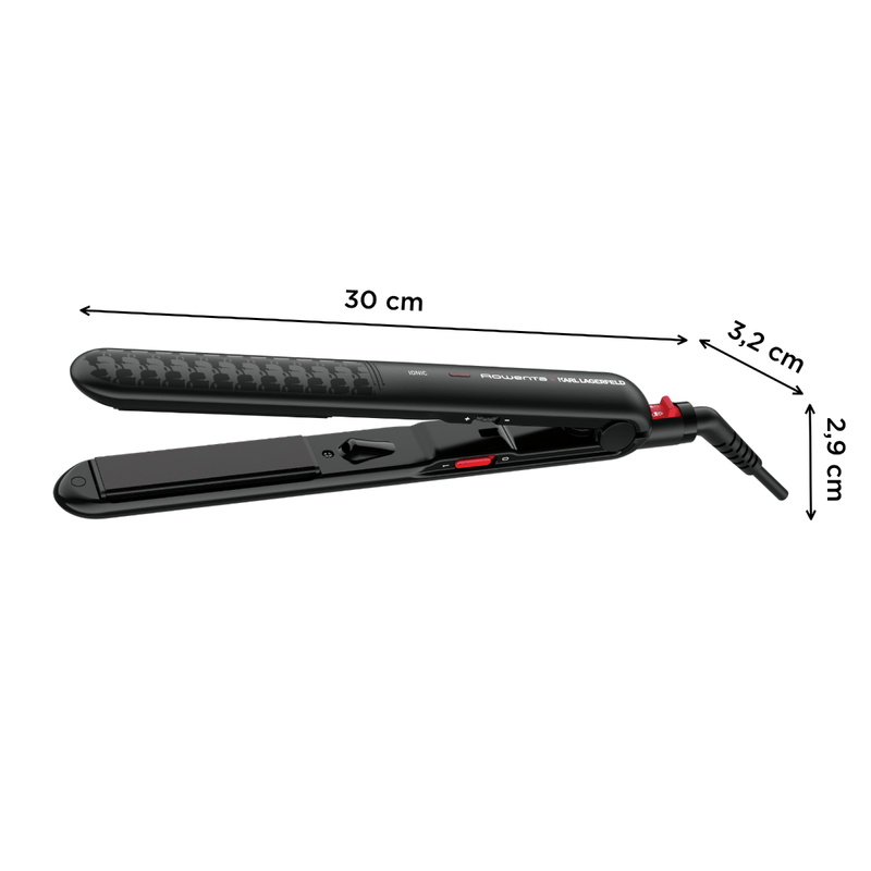 Ingrijire personala si Cosmetice - Aparate & accesorii ingrijire personala - Hair styling - Placi de indreptat parul - Placa de par ROWENTA x Karl Lagerfeld Optiliss SF323LF0, invelis Keratin & Glow, varf rece, negru & rosu - Infinity.ro