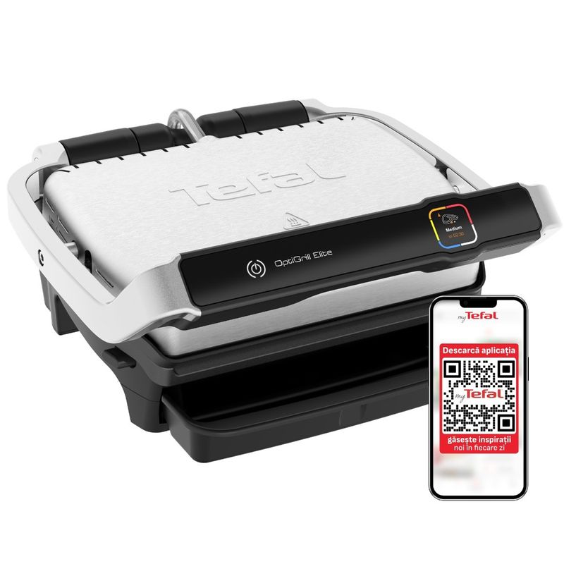 Electronice si Electrocasnice - Electrocasnice bucatarie - Aparate de gatit & desert - Gratare electrice - Gratar electric Tefal OptiGrill Elite GC750D30 cu 12 programe automate, termostat reglabil si carte de retete - Infinity.ro