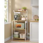 Casa si Gradina - Mobilier - Biblioteci si rafturi - Rafturi - Raft pentru bucatarie cu 4 polite, suport microunde, priza incorporata, cadru metalic, 60x40x140 cm, stejar auriu si alb - Infinity.ro