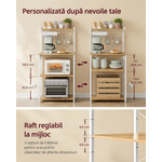 Casa si Gradina - Mobilier - Biblioteci si rafturi - Rafturi - Raft pentru bucatarie cu 4 polite, suport microunde, priza incorporata, cadru metalic, 60x40x140 cm, stejar auriu si alb - Infinity.ro