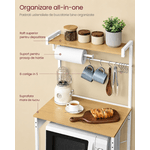 Casa si Gradina - Mobilier - Biblioteci si rafturi - Rafturi - Raft pentru bucatarie cu 4 polite, suport microunde, priza incorporata, cadru metalic, 60x40x140 cm, stejar auriu si alb - Infinity.ro
