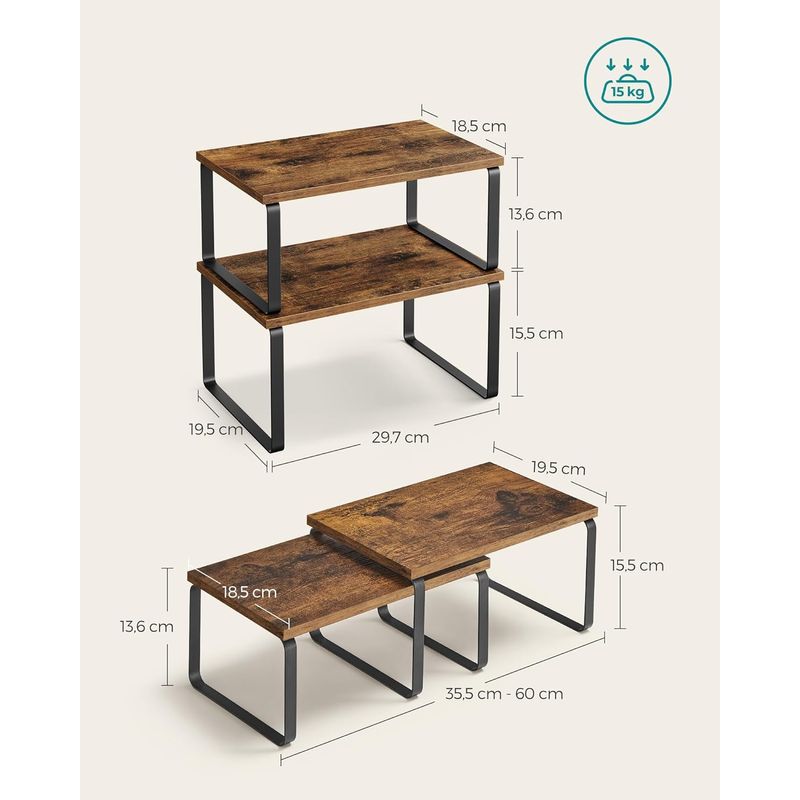 Casa si Gradina - Mobilier - Biblioteci si rafturi - Rafturi - Raft organizator condimente extensibil set 2 bucati, metal si PAL, suprapozabil, 30x20x16 cm, maro rustic - Infinity.ro