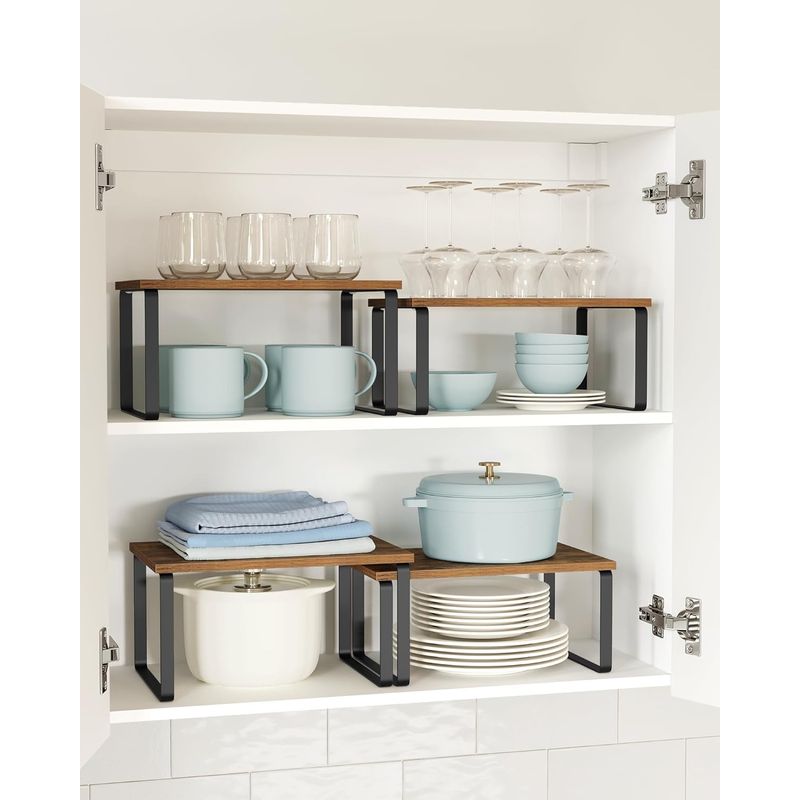 Casa si Gradina - Mobilier - Biblioteci si rafturi - Rafturi - Raft organizator condimente extensibil set 2 bucati, metal si PAL, suprapozabil, 30x20x16 cm, maro rustic - Infinity.ro
