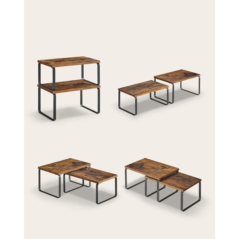 Casa si Gradina - Mobilier - Biblioteci si rafturi - Rafturi - Raft organizator condimente extensibil set 2 bucati, metal si PAL, suprapozabil, 30x20x16 cm, maro rustic - Infinity.ro