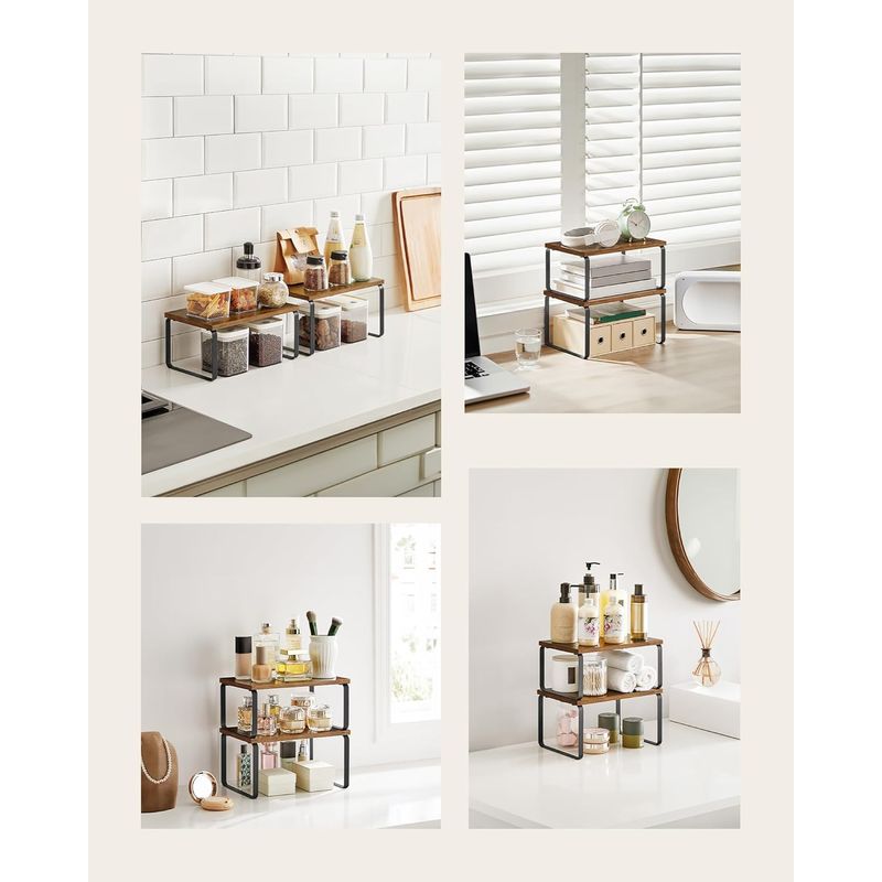 Casa si Gradina - Mobilier - Biblioteci si rafturi - Rafturi - Raft organizator condimente extensibil set 2 bucati, metal si PAL, suprapozabil, 30x20x16 cm, maro rustic - Infinity.ro