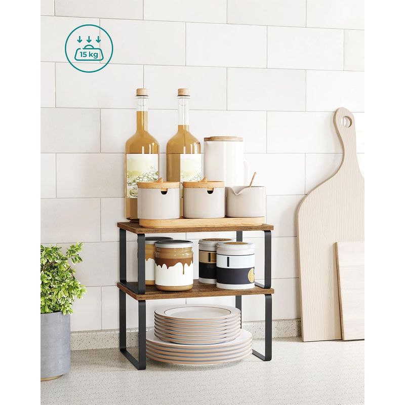 Casa si Gradina - Mobilier - Biblioteci si rafturi - Rafturi - Raft organizator condimente extensibil set 2 bucati, metal si PAL, suprapozabil, 30x20x16 cm, maro rustic - Infinity.ro