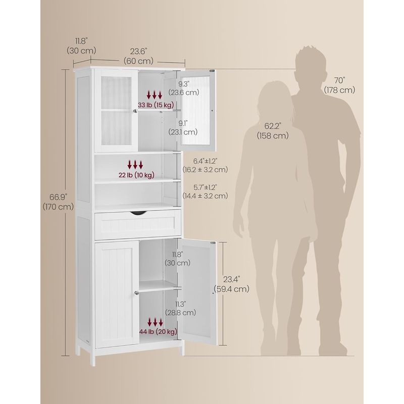 Casa si Gradina - Mobilier - Mobilier baie - Corpuri baie - Dulap de baie cu sertar si rafturi reglabile, MDF, 60x30x170 cm, alb - Infinity.ro