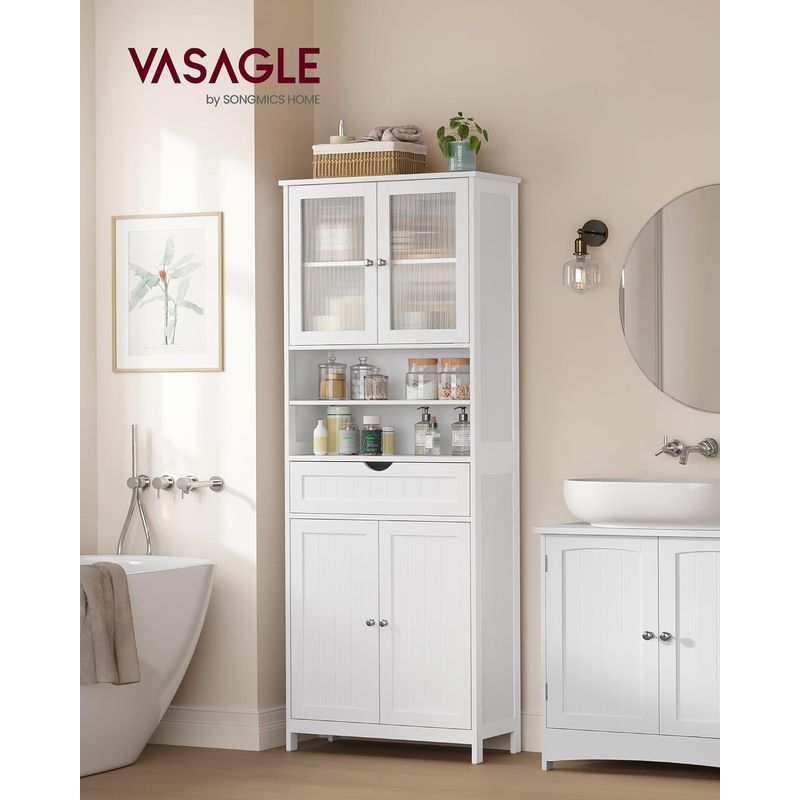 Casa si Gradina - Mobilier - Mobilier baie - Corpuri baie - Dulap de baie cu sertar si rafturi reglabile, MDF, 60x30x170 cm, alb - Infinity.ro