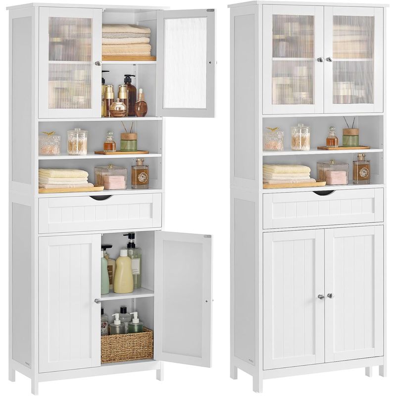 Casa si Gradina - Mobilier - Mobilier baie - Corpuri baie - Dulap de baie cu sertar si rafturi reglabile, MDF, 60x30x170 cm, alb - Infinity.ro